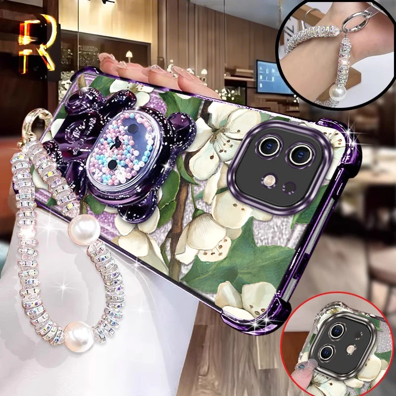 

11 Beautiful flowers prints Bracelet Holder Phone Case For iPhone 12Pro XSMAX 11Pro X 12 XR 11ProMax XS 12ProMax 7 8 6plus Cover