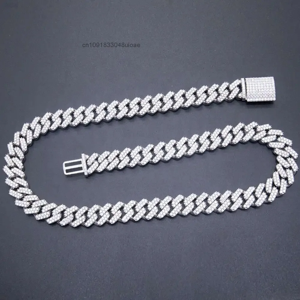 

Hip Hop Bling 2 Row Moissanite Diamond Cuban Chain Necklace 12mm 24" Cuban Link Chain