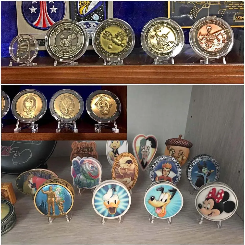 Acrylic Clear Mini Coin Display Easel Holder for Displaying Air-Tite Coins Pocket Watches Capsules Challenge Medals Casino Chips