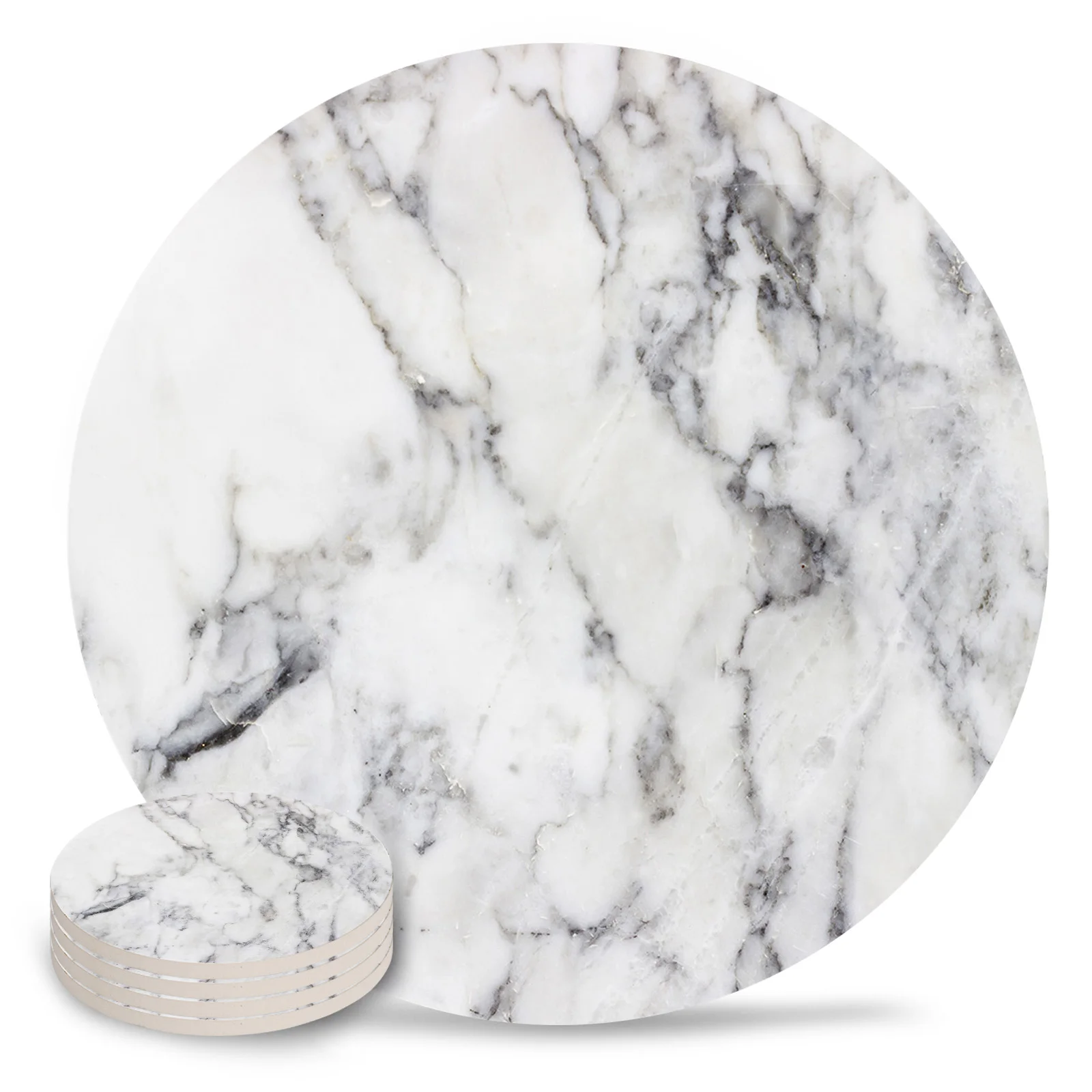 Marble Texture Ceramic Coaster Set Kitchen Table Round Placemat Luxury Decor Coffee Tea Cup Coasters