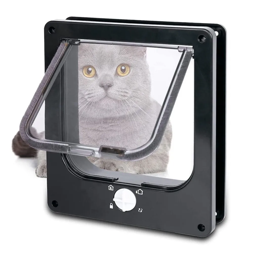 

4 Ways Locking Cat Flap Door with Security Lock Easy Installation ABS Self-Closing Pet Door Weatherproof Anti Pet Dog Flap Door