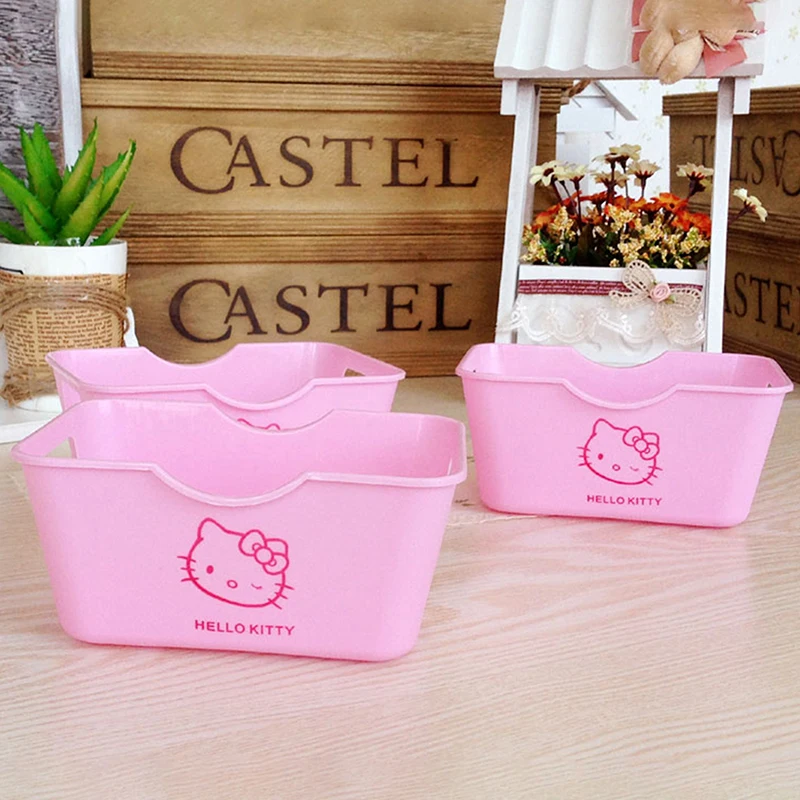 Anime Sanrio Hello Kitty Desktop Storage Box Cute Cartoon Cosmetic Storage Basket Pink Rectangle Organizer Girls Jewelry Box