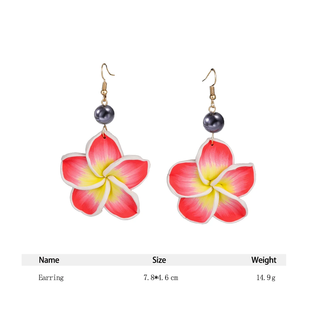 Polynesia Hawaiian Plumeria Dangle Earrings Handmade Soft Polymer Statement Drop Ear Rings Jewelry 2022 Flower Earring for Women