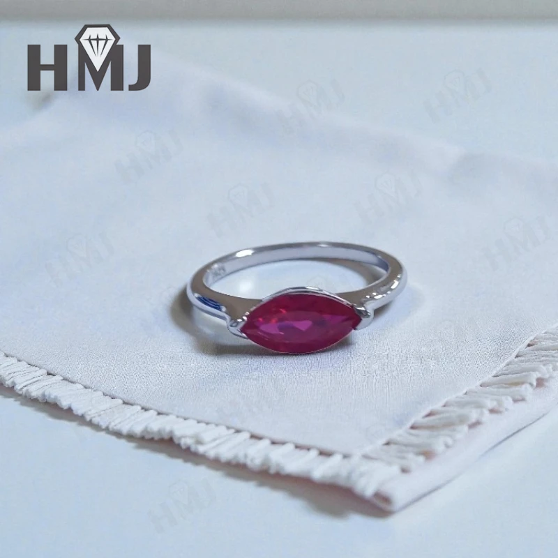 

Ring with 1-1.5CT Marquise Cut Lab Grown Ruby Sapphire Zambian Padparadscha 925 Silver for Women Man Banquet Accasion Christmas