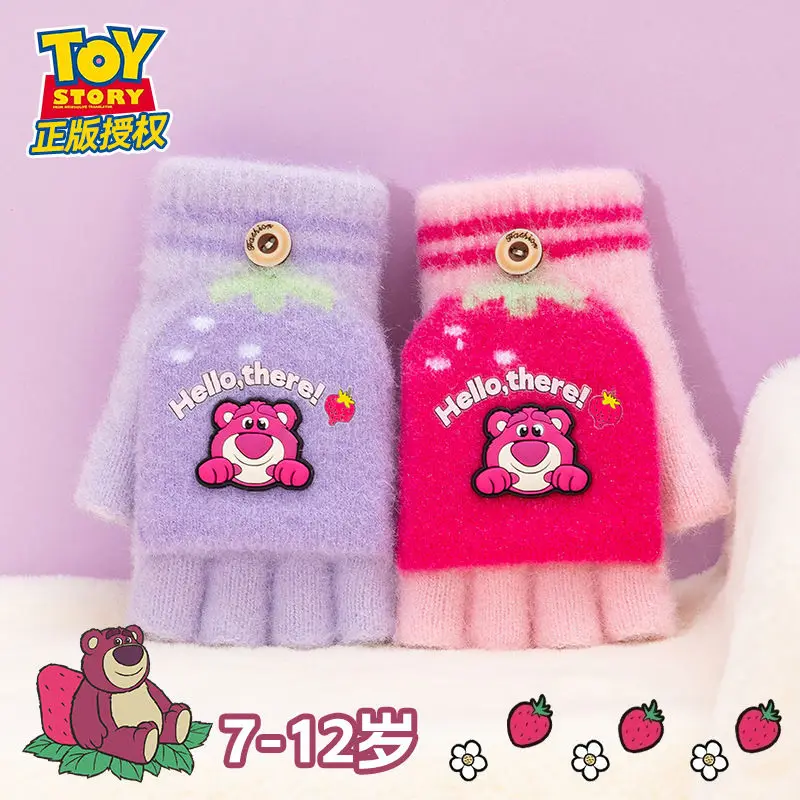 Disney Lotso children's new cute and creative cartoon pattern soft, comfortable, skin-friendly and warm half-finger flip gloves