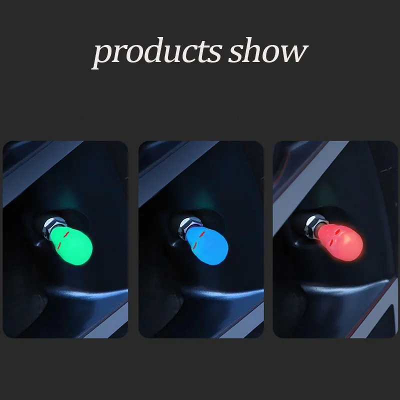 4PCS Luminous Car Tire Valve Caps Wheel Tyre Rim Stem Covers Dustproof Waterproof for Auto Motorcycle Bicycle Glow In The Dark