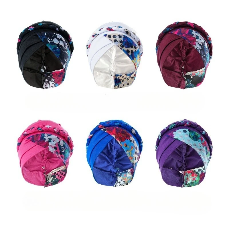 2026 Newly Designed Printed Brushed Headscarf Short Braids Head Covering Hair Storage Cap Outerwear Pullover Hats for Ladies