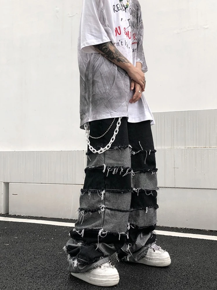 Tassel Pants Men's Fashion Pendant Wide Leg Hip Hop Lazy Wind baggy Jeans Couple's Pants Loose Jeans Men y2k streetwear