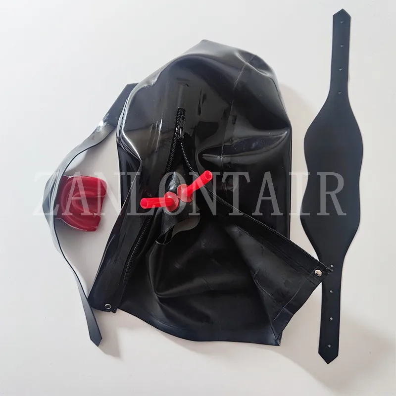 Personal Customize Exotic Latex Rubber Hoods with Nose Tube Mouth Teeth Gag Plug Eyeshade Open Eyes and Mouth Cover Mask Zip