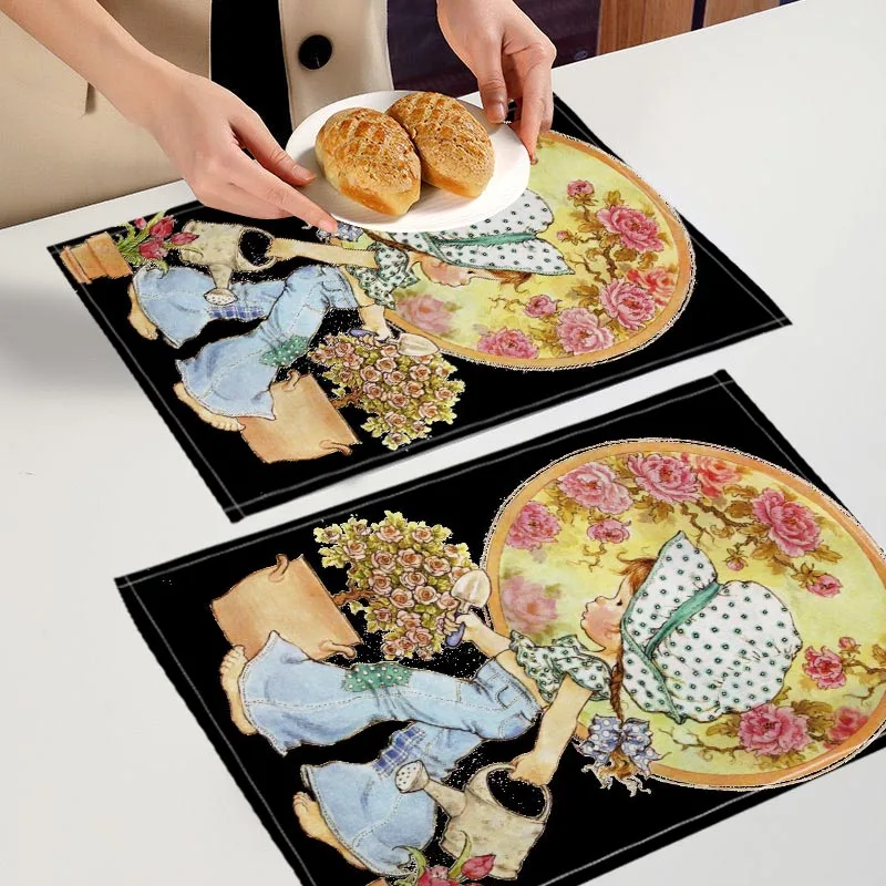 2PC Sarah Kay 02 Placemat Anime Girl For Kitchen Bar Bowl Pad Non-slip Heat Resistant High Quality Linen Table Mat 7.10