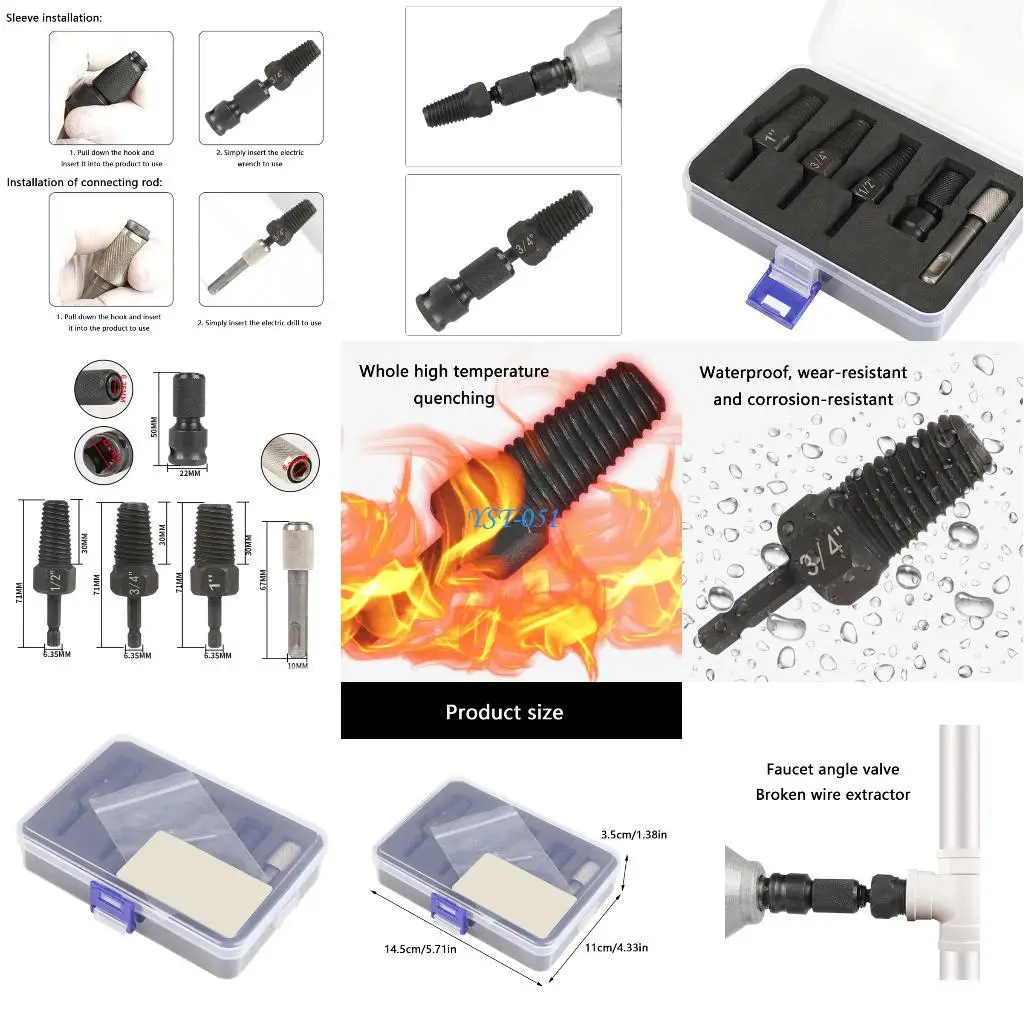 

E15A 1set/5pcs Strength Steel Broken Screw Extractor Universally Tool For Drill Compatible Fastener Screw Removers 1/2inch 3/4in