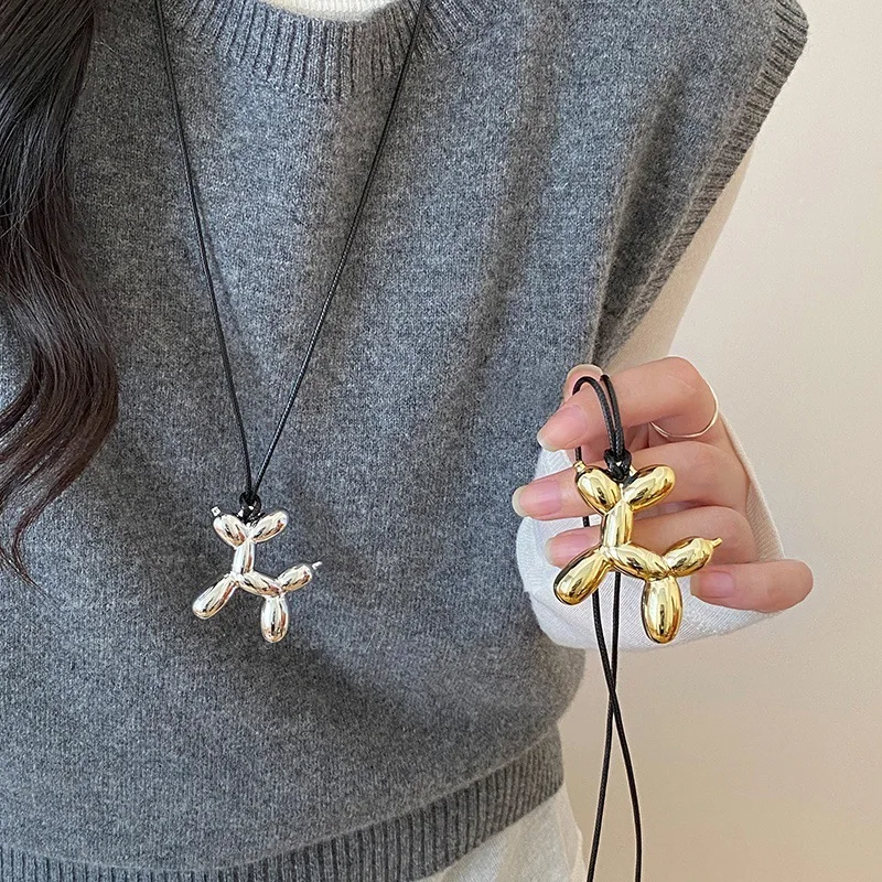 Fashion Gold Silver Color Balloon Dog Pendant Necklaces for Women Black Rope Clavicle Chain Necklace Couples Jewelry Gifts