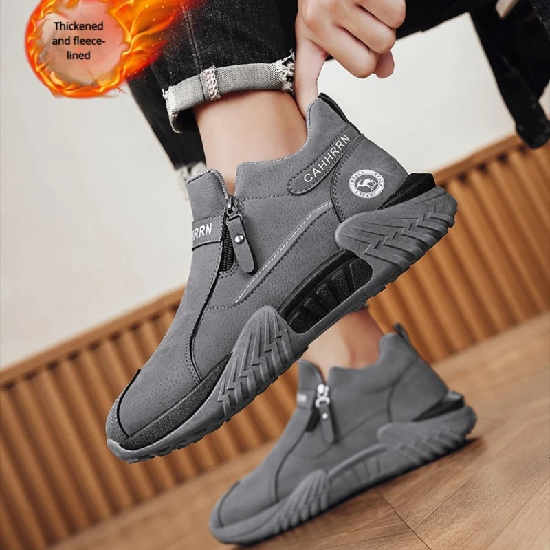 

Winter Men's Flat Anti-slip Mid-calf Lightweight Large-sized High-quality Snow Boots with Fleece for Warmth and Versatility