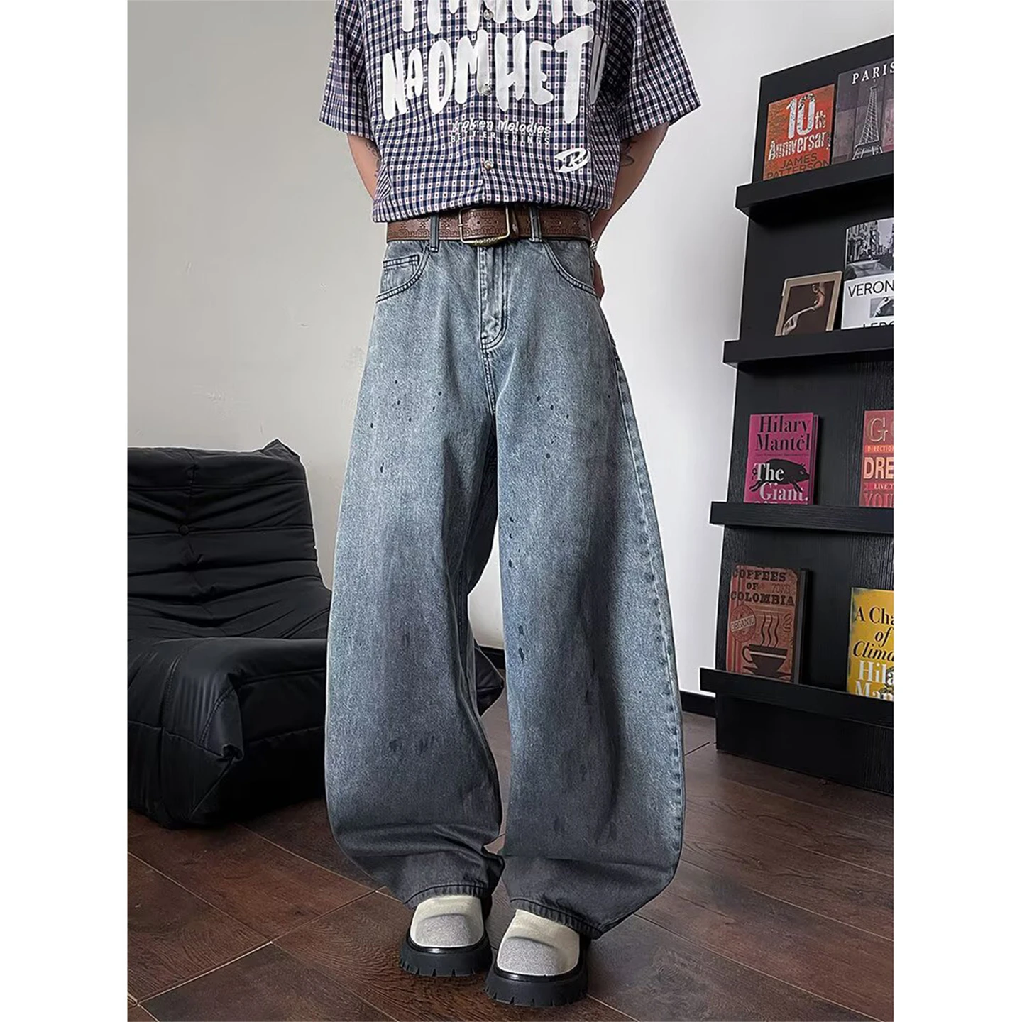 

Американские ретро adient Splaed Ink, широкие джинсы с ножом, мужские модные свободные повседневные длинные брюки, молодежные сле