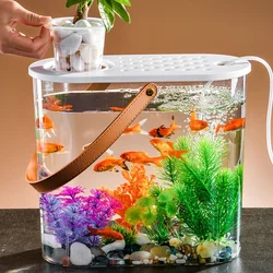 Acrylic Fish Tank Aquarium Betta Fish Bowl Transparent Aquarium Hatchery Breeding Isolation Box with Handle Soil Culture Basket