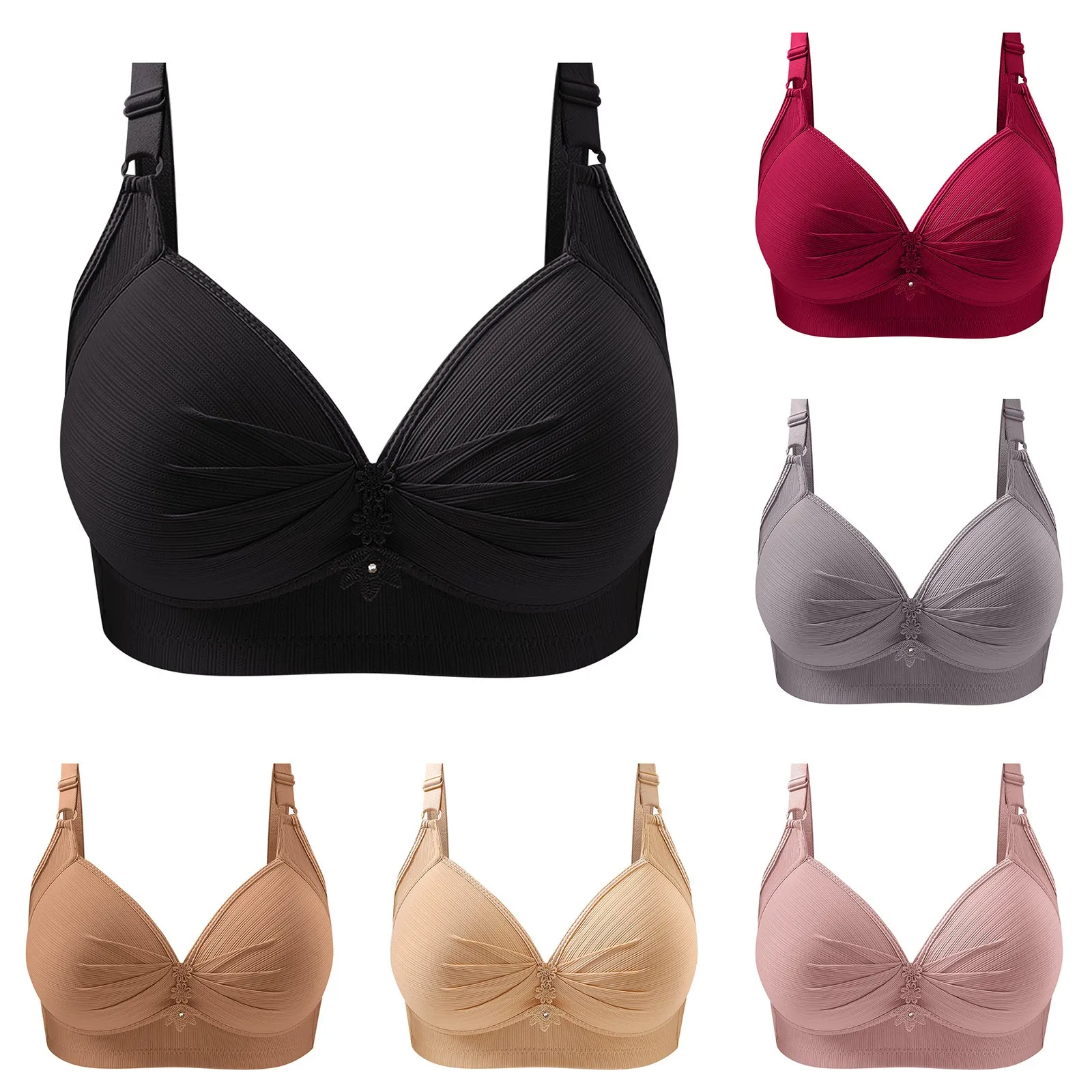 Women'S Large Bust Bra Push Up Wire Free Bralettes Adjusted Strap Elastic Brassiere Comfort Everyday Sleepwear Bras нижнее белье