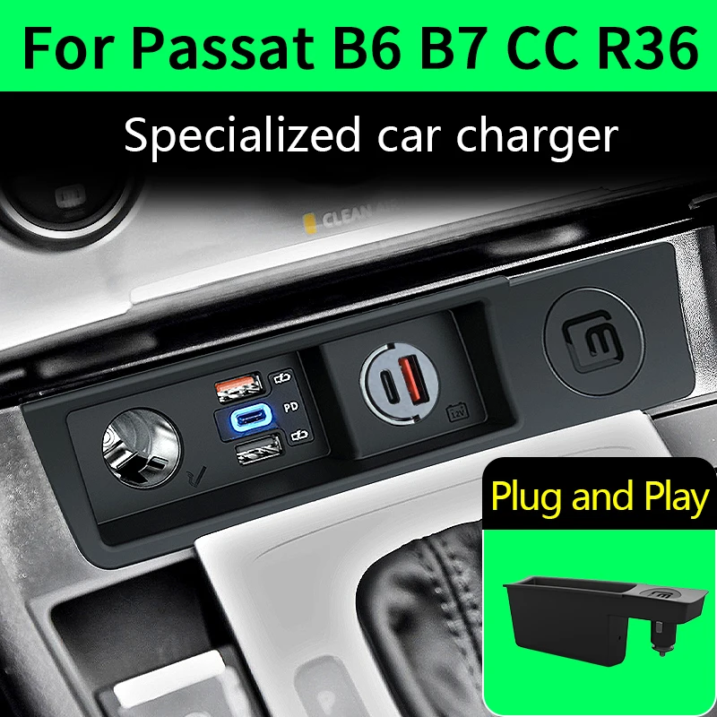 ل VW باسات B6 B7 CC R36 شاحن سيارة USB شحن سريع PD3.0 QC3.0 ولاعة السجائر الفاصل آيفون سامسونج هواوي Xiaomi #1