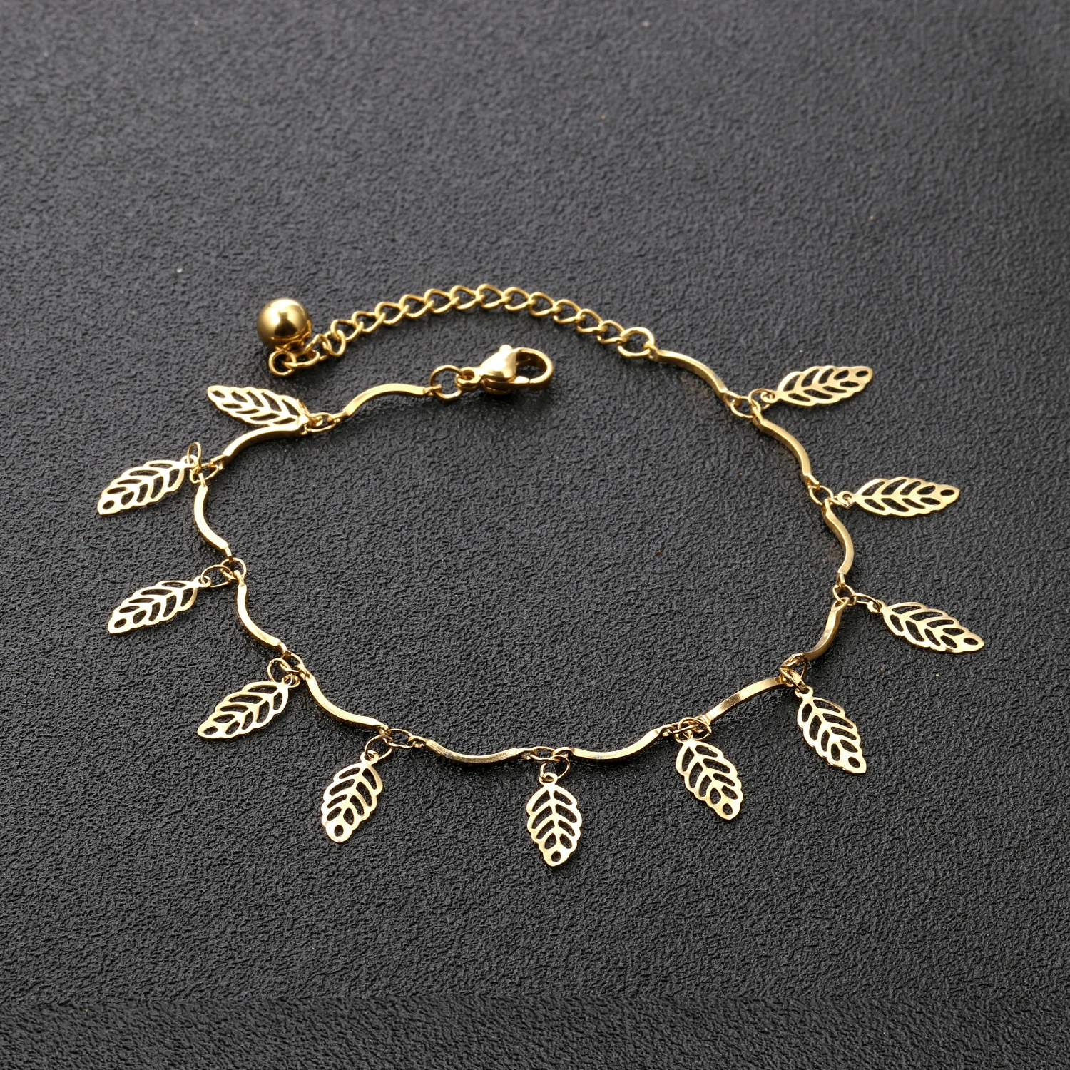 LUXUSTEEL Cute Round Hollow Leaf Charm Anklets For Women Stainless Steel Chain Anklets Female Accessories Birthday Gifts