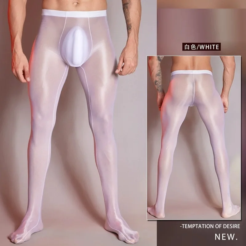 

Men's Pantyhose Fitness Exercise Yoga Leggings Ultrathin Sheer See Through Pajama Pants Oil Glossy Shiny Tight Pencil Pants