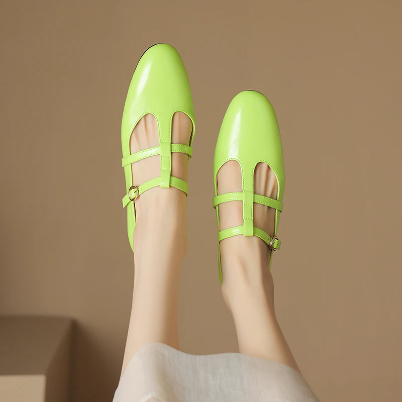 

Women’s Plus Size Genuine Leather Mary Jane Flats – Low Heel Round Toe Comfortable Slip-On Shoes