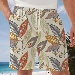 Foliage Coconut Tree Pattern Short Pants Men Color Blocked Stripes 3D Printed Beach Shorts Holiday Sport Loose Surf Swim Trunks