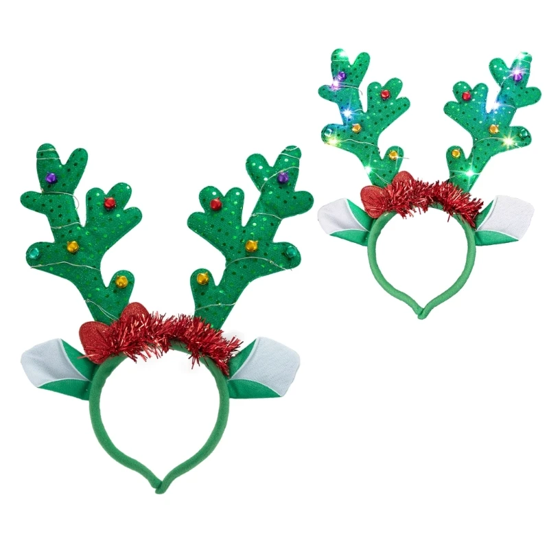 Festive LED Headband with Reindeer Antlers and Unique Deer Horn Design Headdress Christmas Hair Hand