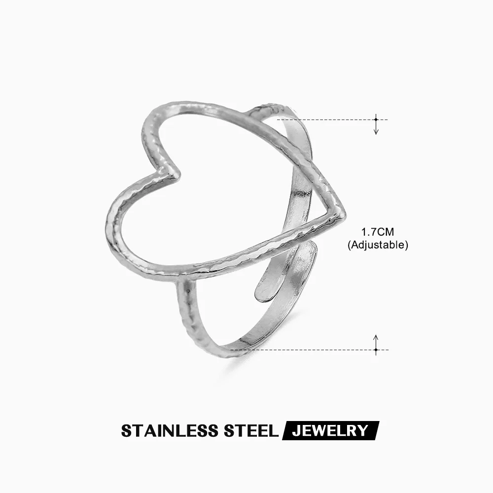 Wency Fashion Minimalist Hollow Love Heart Rings for Women 316L Stainless Steel Adjustable Finger Ring Party Jewelry Gift New
