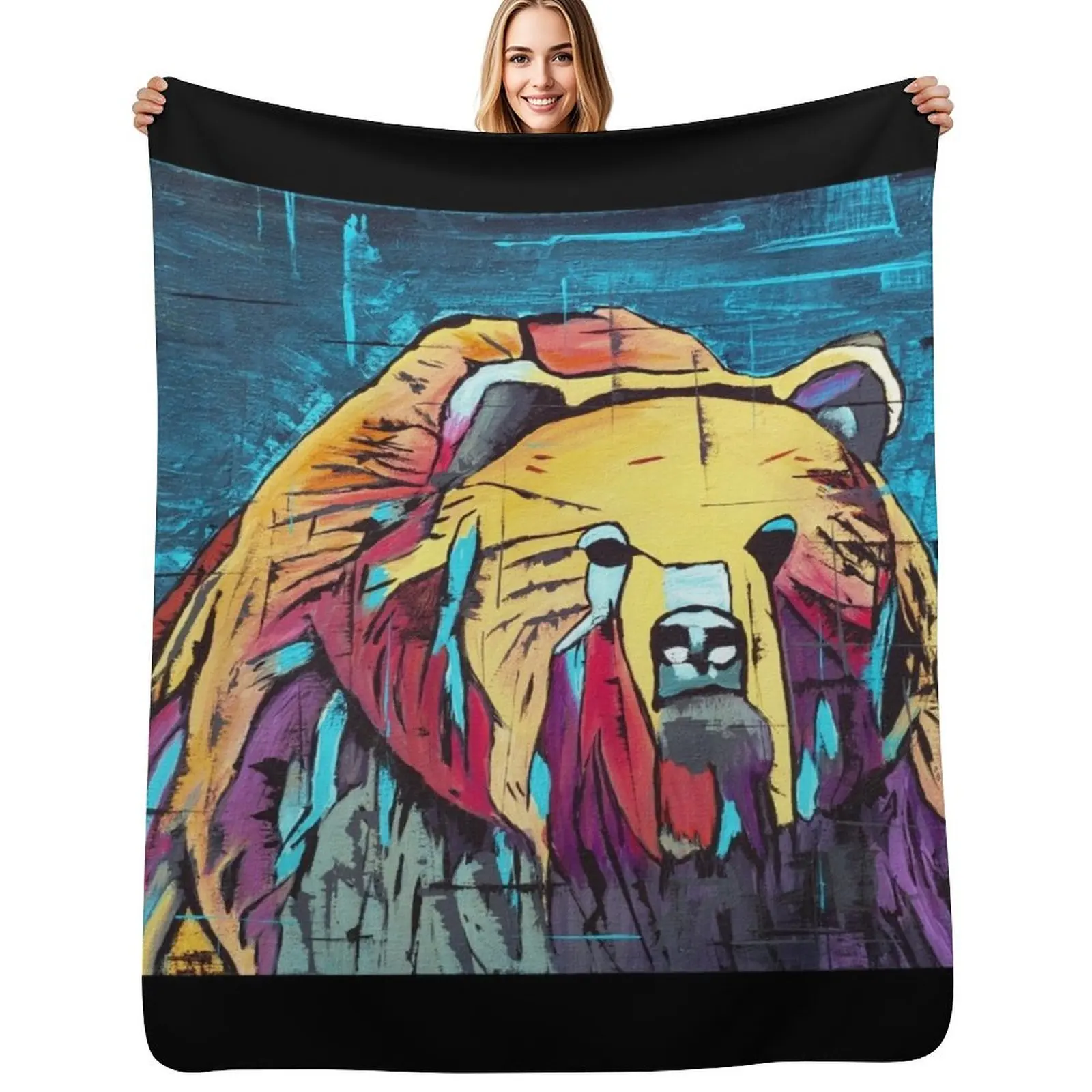 Abstract Grizzly Bear Throw Blanket Soft Comfort Blanket for Reading Watching TV
