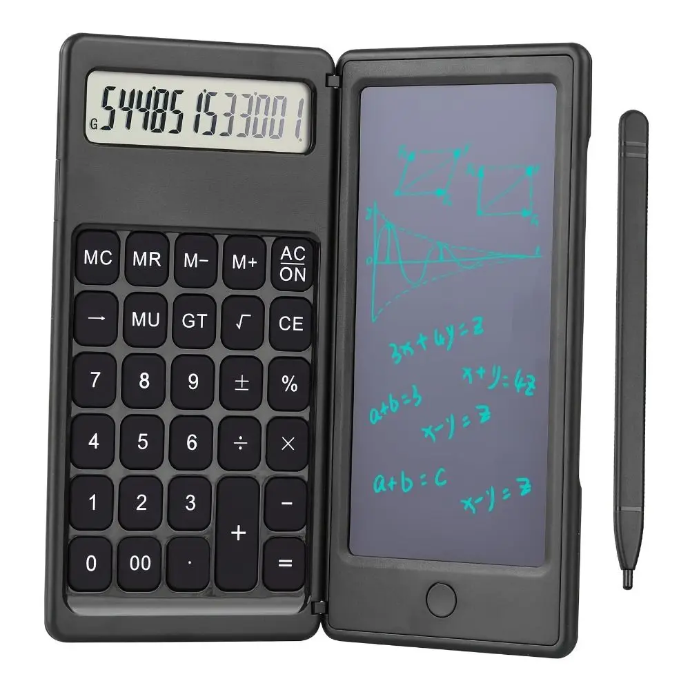Foldable Scientific Calculator Portable 12 Digits Digital Writing Tablet Large Screen Display Erasable