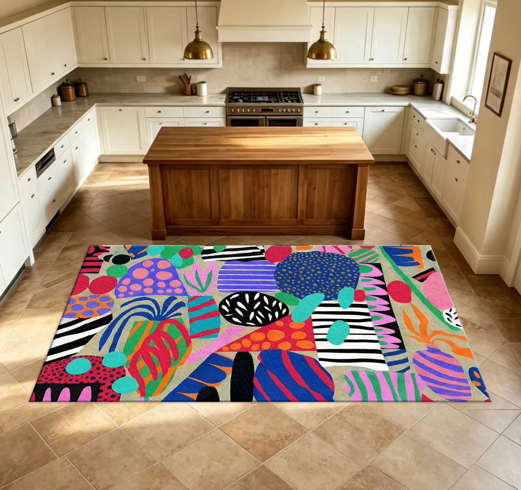 Colorful Abstract Bohemian Collage-Style Carpet, Bold Geometric Tropical Design Non-Slip Rug, Suitable for Living Room, Playroom, Home Decor