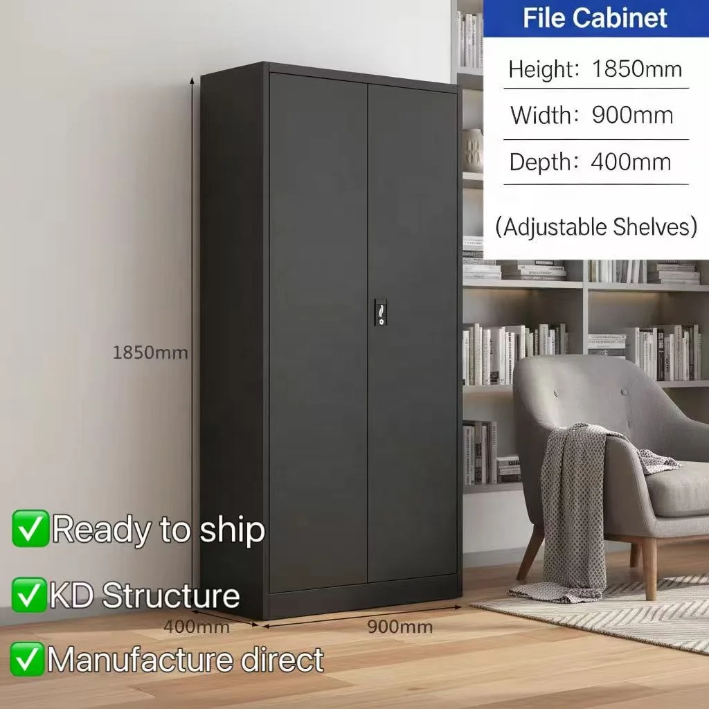 

2-Door Black Steel Filing Cabinet With 3-Point Rod Lock & Adjustable Shelves - Large Capacity For Office/School/Library/Hospital