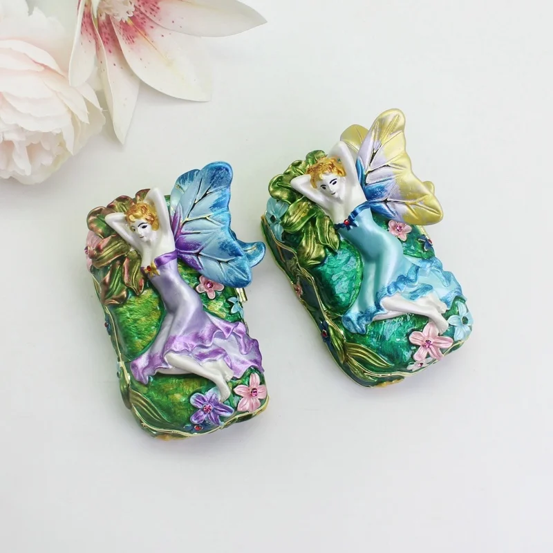 SHINNYGIFTS Creative Retro Sleeping Beauty Trinket Box European Style Mini Jewelry Holder Hand Painted Enamel Box for Home Decor