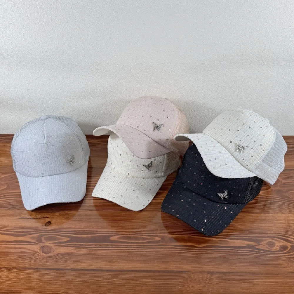 

Simple Sequin Mesh Baseball Hat Adjustable Anti-UV Sport Peaked Hat Visor Butterfly Summer Sun Hat Outdoor