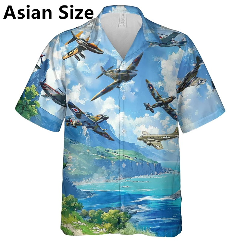 Fashion Airplane Graphic Shirts For Men Summer Trend Short Sleeve 3D Fighter Printed Kids Shirts Casual Oversized Blouse Tops