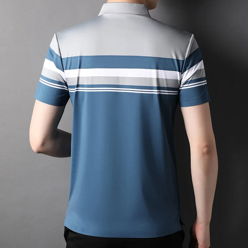 2022 Summer Golf Men's Polo Shirts Luxurry Short Sleeve Seamless Striped Male T-shirts Business Casual Simple Man Tees 3XL