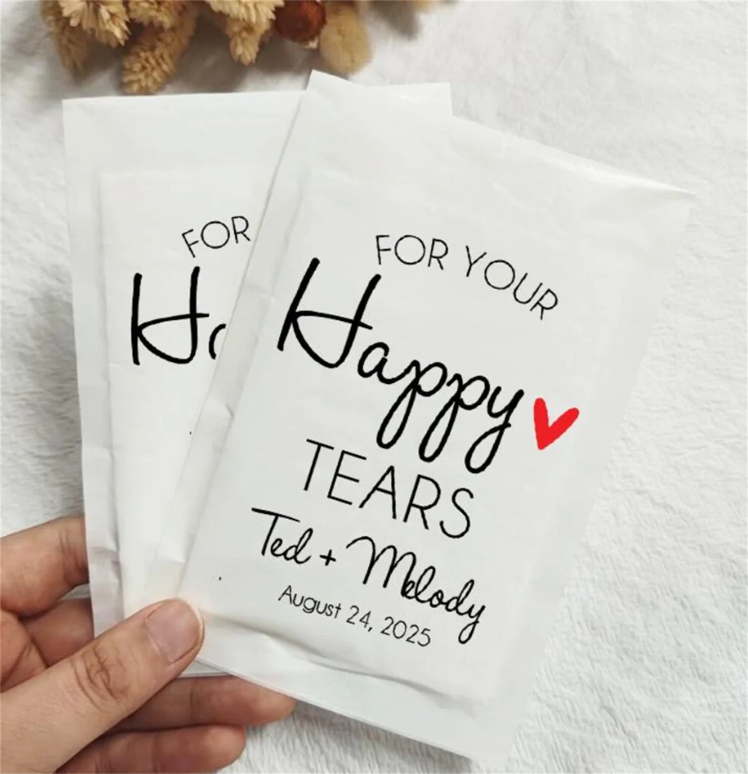 

50PCS Personalized Wedding Flower Petal Toss Bags,Biodegradable Semi-Transparent Pouches,Custom Throw Some Love Confetti Bags