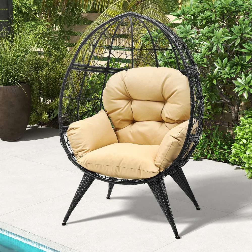 

Egg Chair Rattan Wicker Oversized Patio Chair Indoor Outdoor w/ Cushion