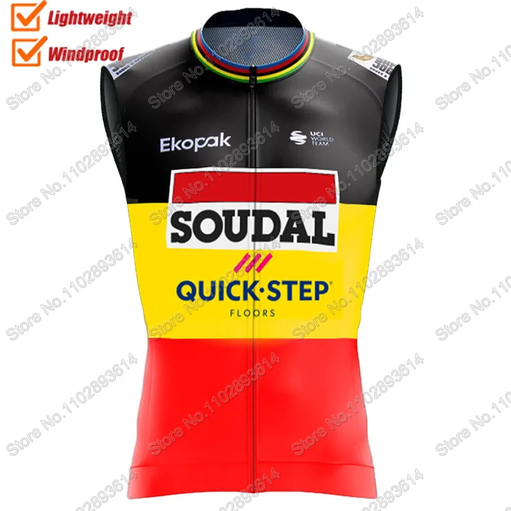 Black 2024 Soudal Quick Step Team Belgium World Wind Vest Windproof Lightweight Race Road Cycling Jersey Sleeveless Gilet MTB