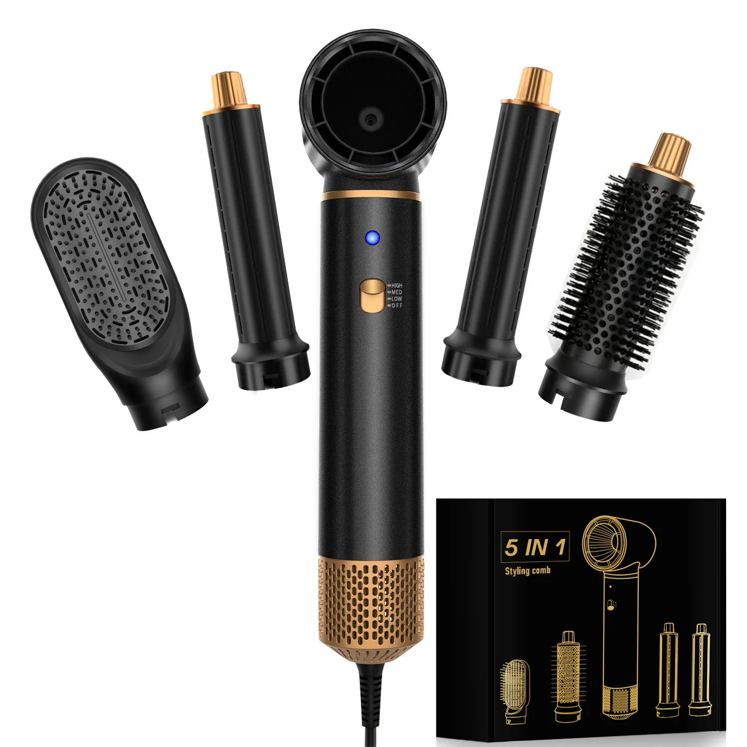 Multifunctional 5-in-1 Hot Air Comb Set Household Straight Roll Hair Comb