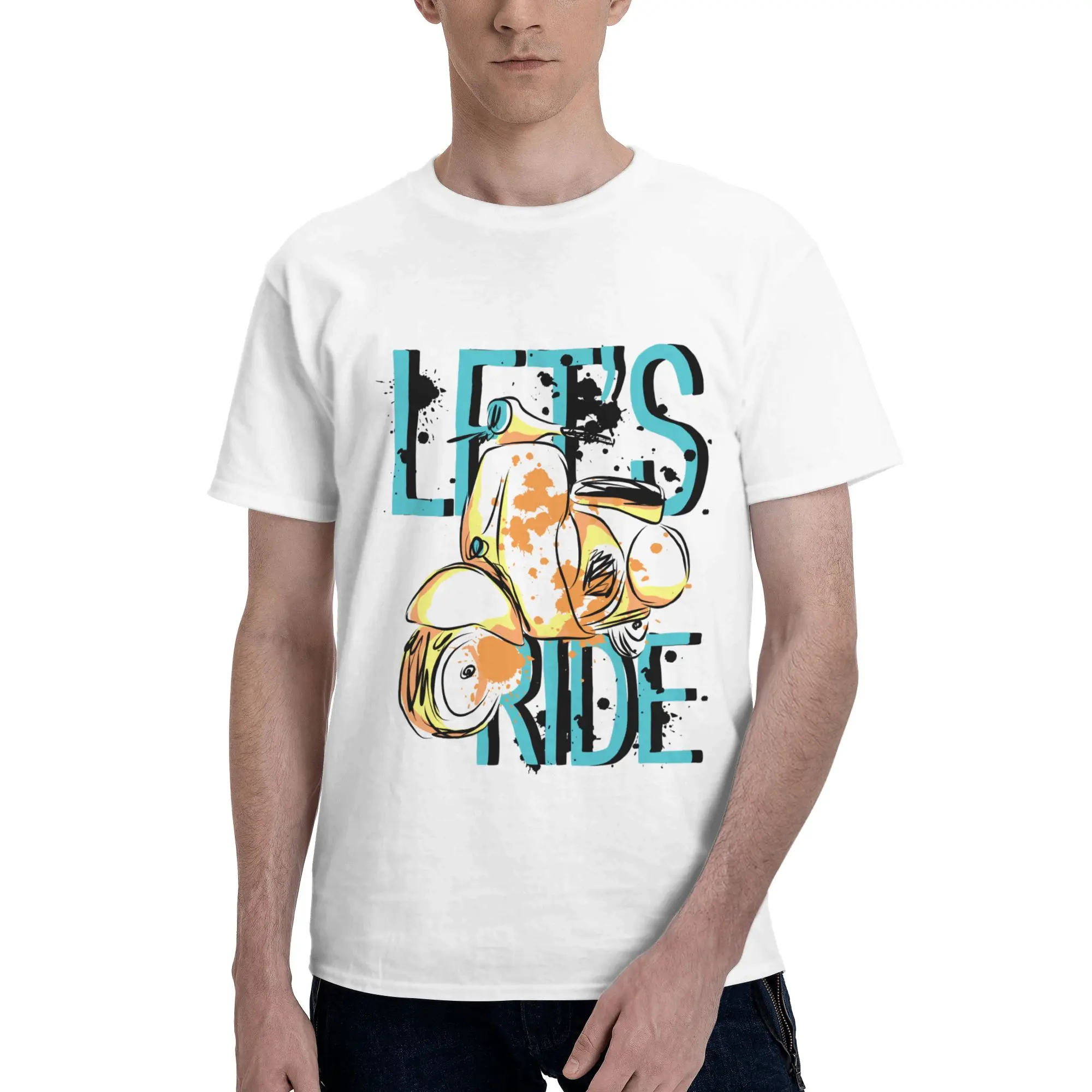 Let's Ride Motorcycle Urban Print Men T-Shirt Clothes  Tees Short Sleeve fugees Pure Cotton