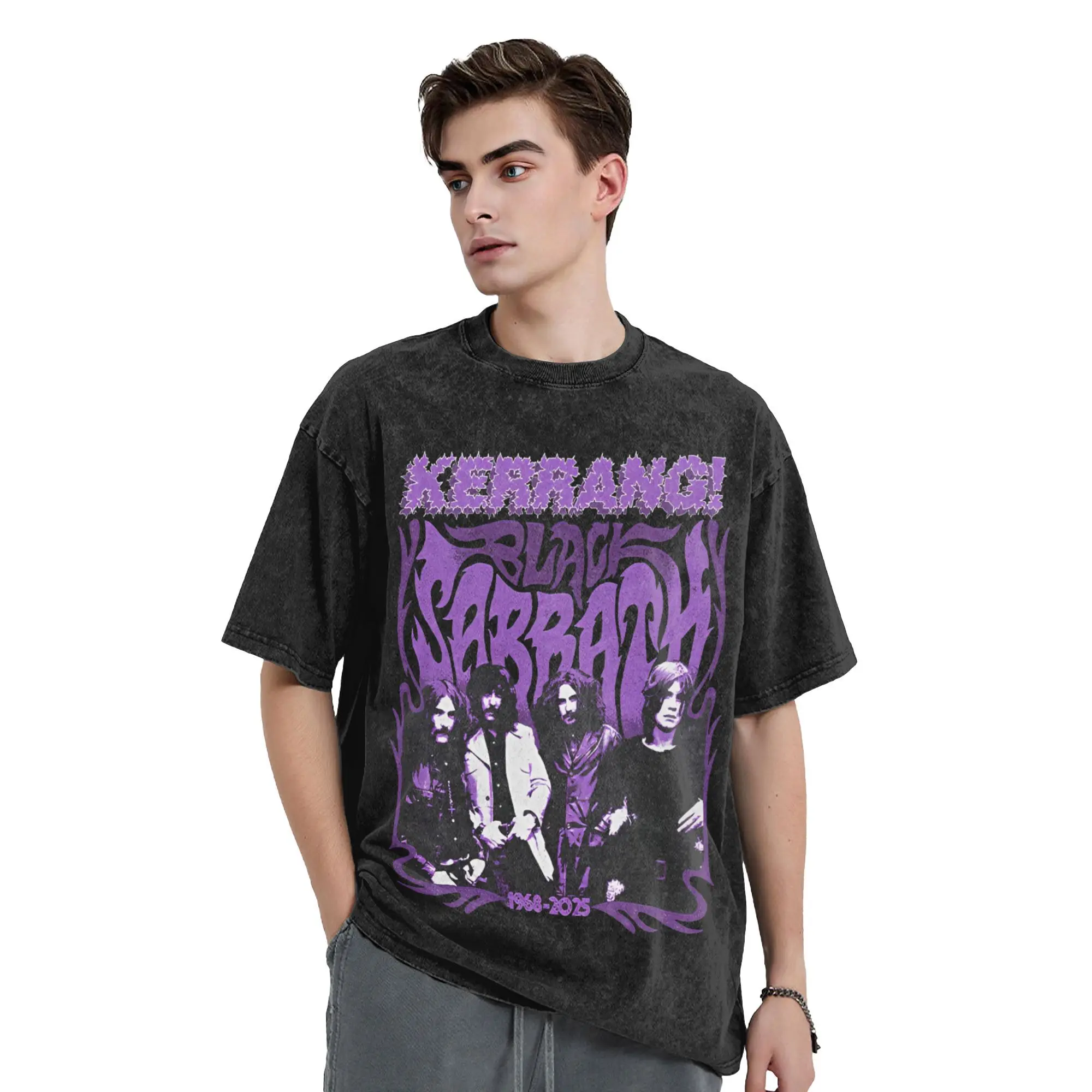 Black Sabbath X Kerrang Cover Story 2025 Эксклюзивная стираная футболка мужская Y2K Летние футболки в стиле Харадзюку с круглым вырезом Свободные топы большого размера