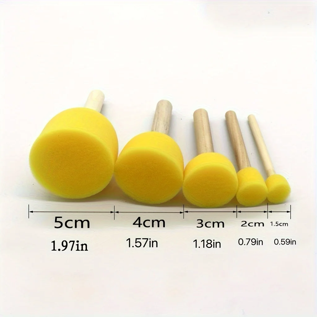 5 قطع فرشاة إسفنجية صفراء للفنون والحرف اليدوية - مطاط متين، مقاسات مختلطة، رأس فطر مستدير للرسم والكتابة على الجدران والكري