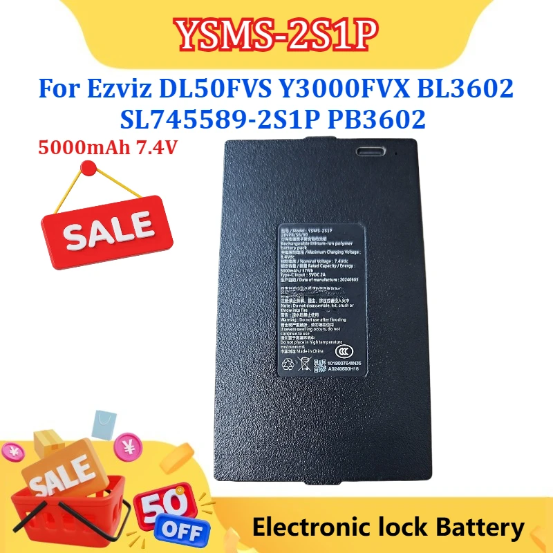 

NEW YSMS-2S1P Electronic Lock Battery for Ezviz Smart Fingerprint Door Lock DL50FVS Y3000FVX BL3602 SL745589-2S1P PB3602