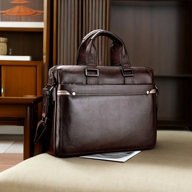 2024 New Fashion Laptop Bags Cow Genuine Leather Men's Briefcase Luxury Brand Male Handbags Messenger 16 Inch Computer Bag