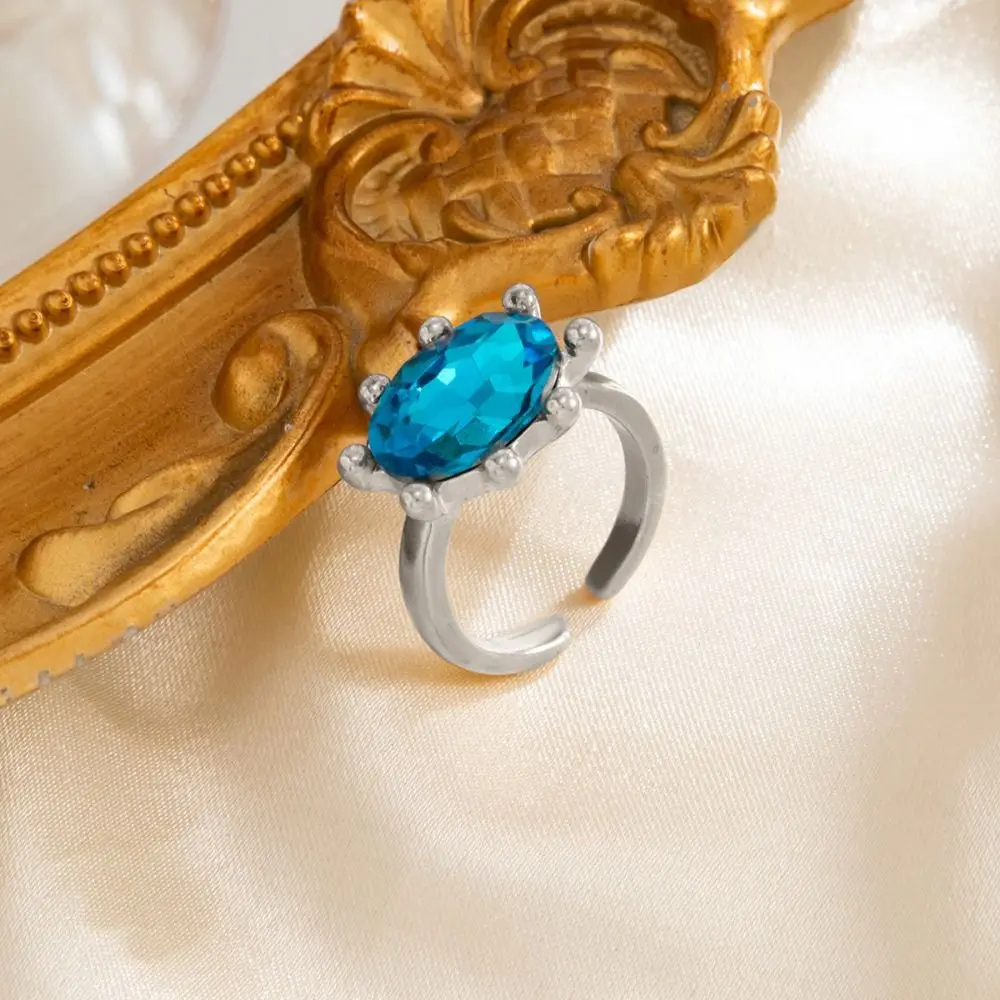 Stylish Colorful Rhinestone Open Ring Adjustable Vintage Y2K Stackable Ring Alloy Lightweight Knuckle Ring Evening Dating
