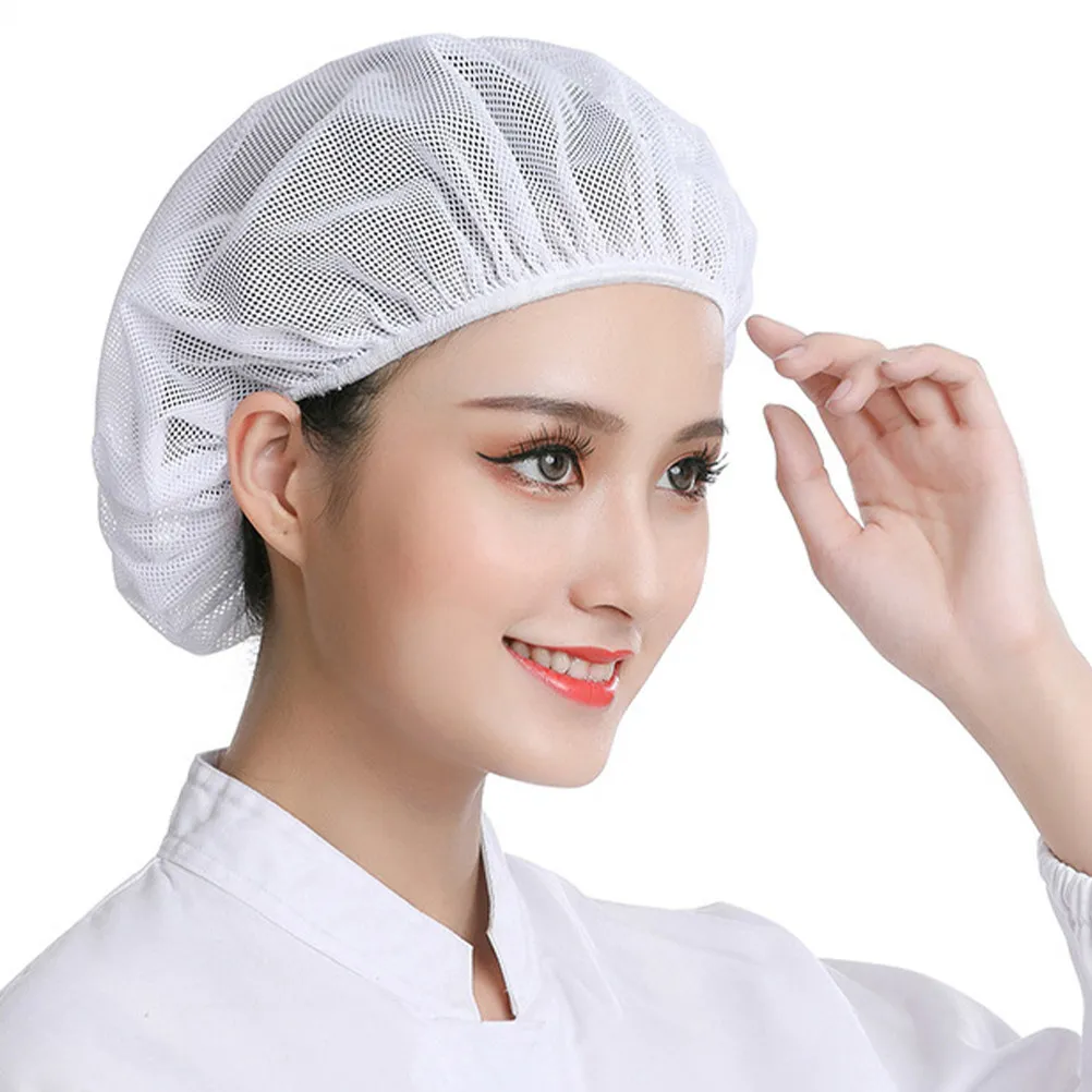 4Pcs Reusable Breathable Cotton Polyester Bouffant Hair Nets for Food Service Workers Baking Cooking Kitchen Chef Hats Elastic