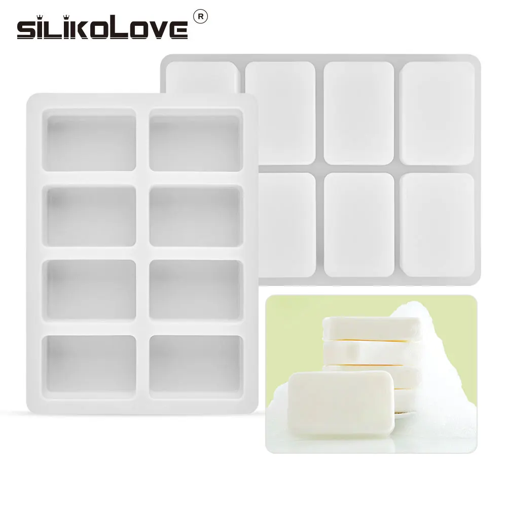 SILIKOLOVE 8 Cavity Handmade Rectangle Silicone Molds For Soaps Cube 3d Craft Soap Making Candle Cake Baking Moulds