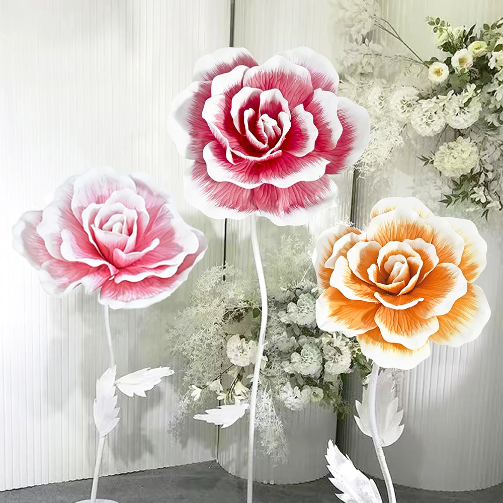 Giant Artificial Flower Foam Rose with Flower Stem and Leaf Stand Big Flower Home Wedding Party Garden Decoration