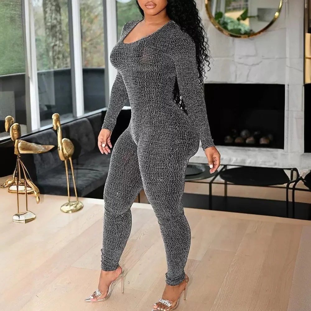 Jumpsuit Woman Autumn 2024 New Allover Print Lace-up Side Plaid Print Lace-up Long Sleeve Conjoined Sexy Body Pants for Female