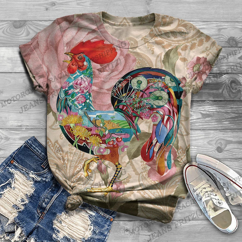 Chicken 3d Print T-shirt Men Women Fashion T-shirts Animal Tees Short Sleeve Tops Tees Vintage Tshirt Harajuku Camisetas